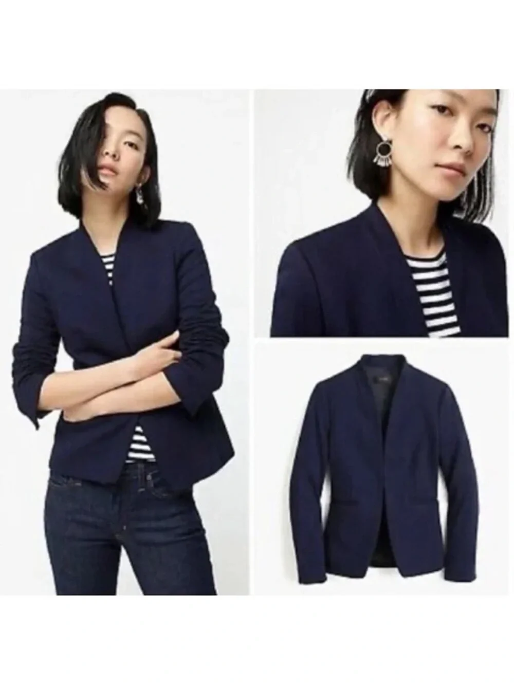 J. Crew Going Out Navy Blue Stretch Twill Slim Cut Open Front Blazer Jacket 12